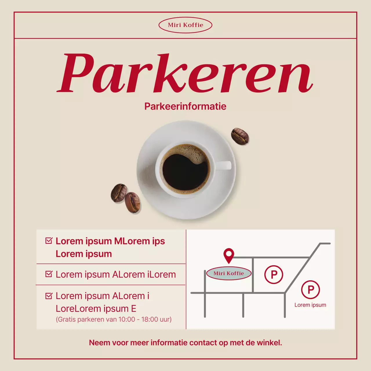 Vintage Cafe aankondiging in Mint en Rood