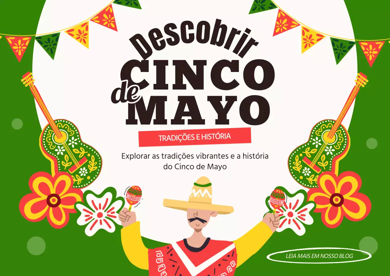 Anúncio do blogue sobre a história do Cinco de Mayo em verde e branco
