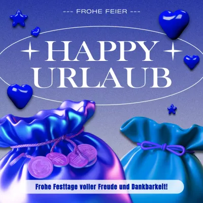 Eine kitschige blau-weiße Grußkarte für den Urlaub