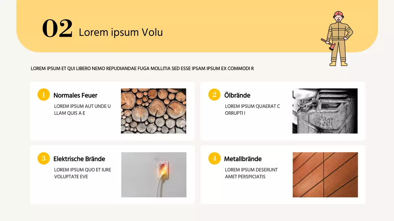 Einfache, gelbe Schulungsmaterialien für den Brandschutz