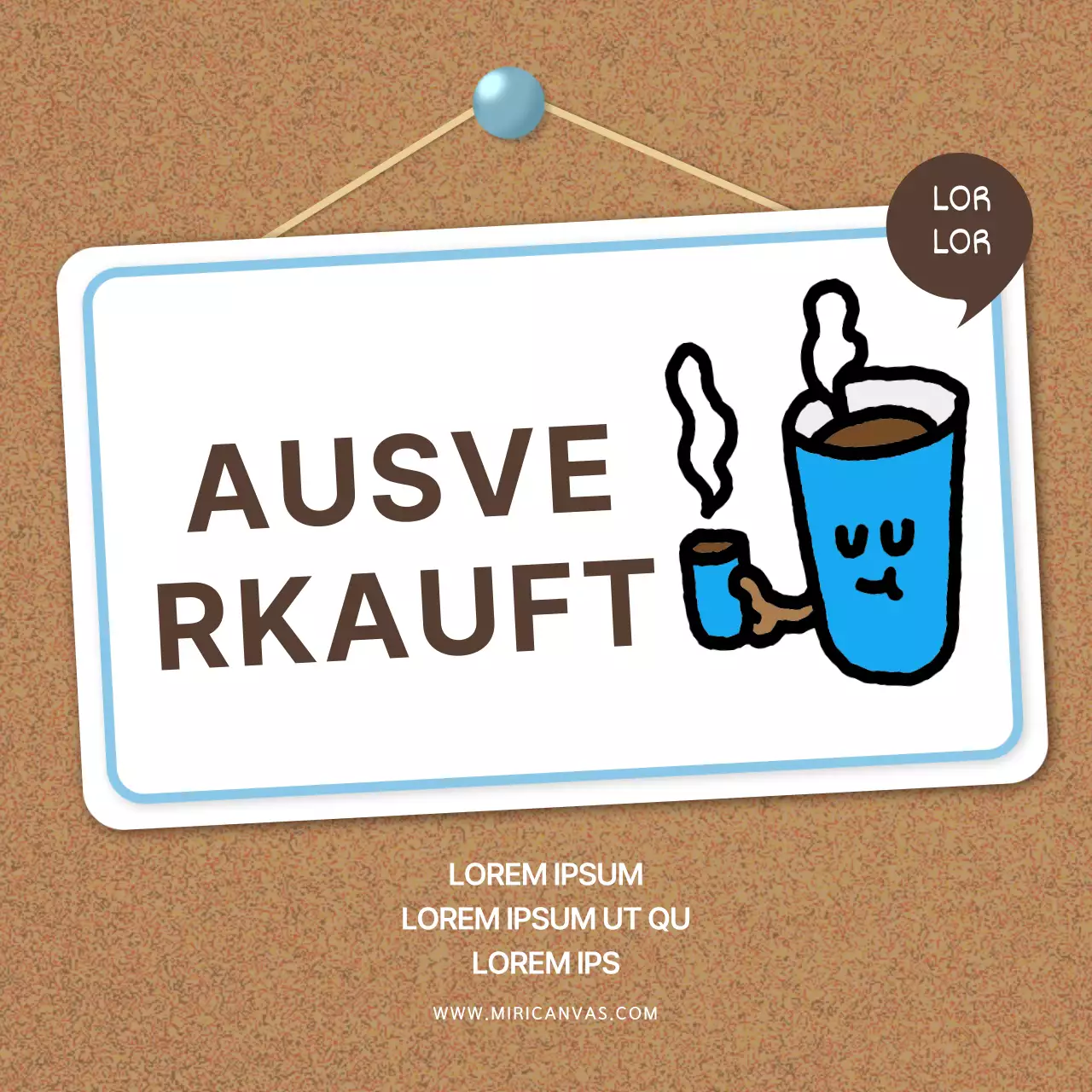 Eine Sammlung von niedlichen Café-Notizen in Beige und Hellblau.