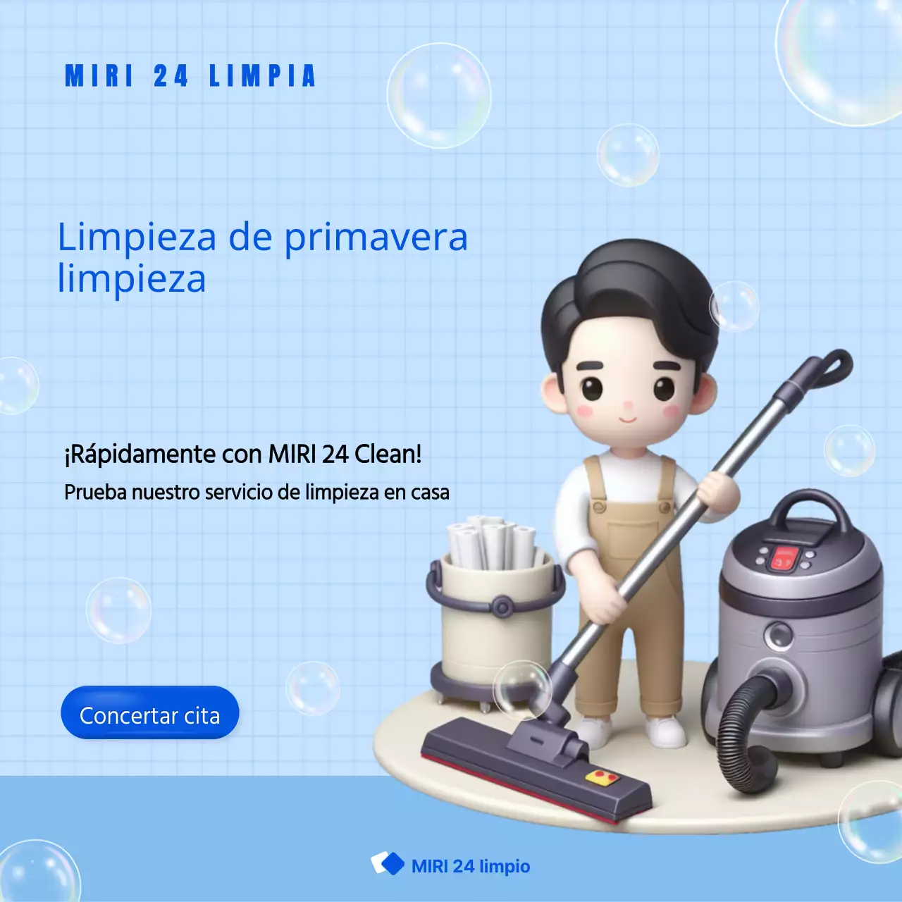 Promocione su servicio de limpieza a domicilio en los tonos de moda azul y azul claro