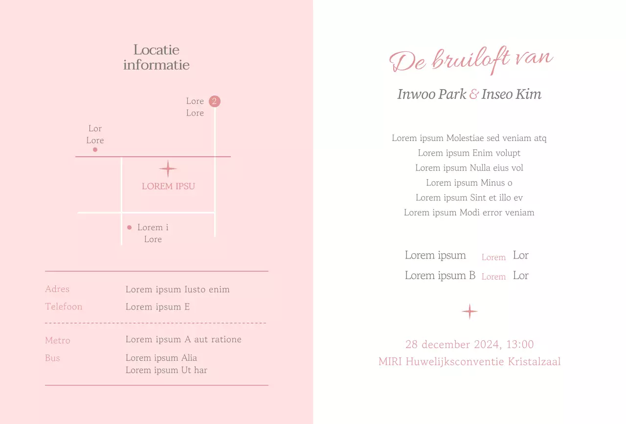 Elegante uitnodiging met roze toon-op-toon cursief lettertype
