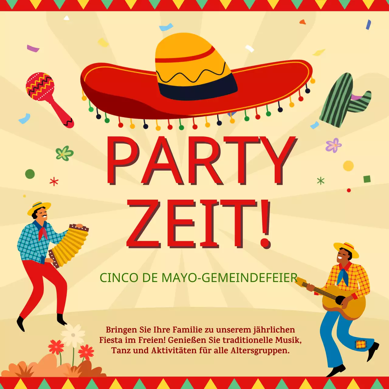 Beige und roter Kitsch Cinco de Mayo Gemeinschaftsveranstaltung Werbung