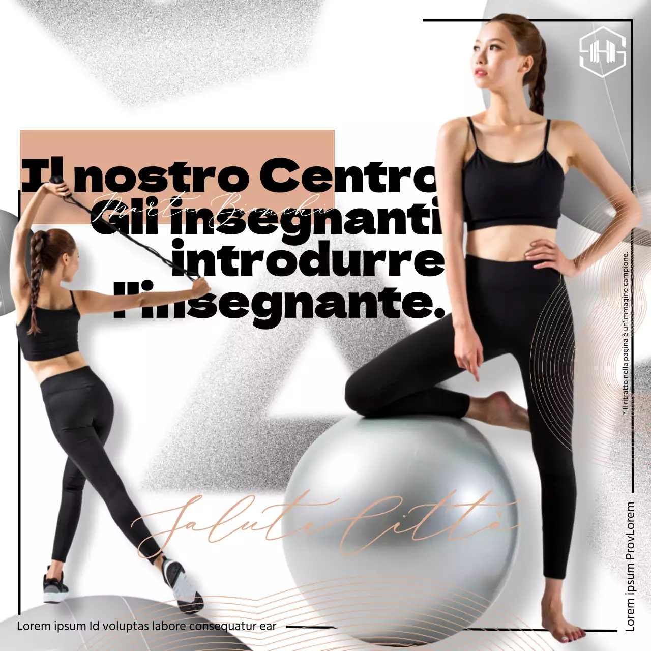 Promuovere un insegnante di Pilates di classe in nero e beige