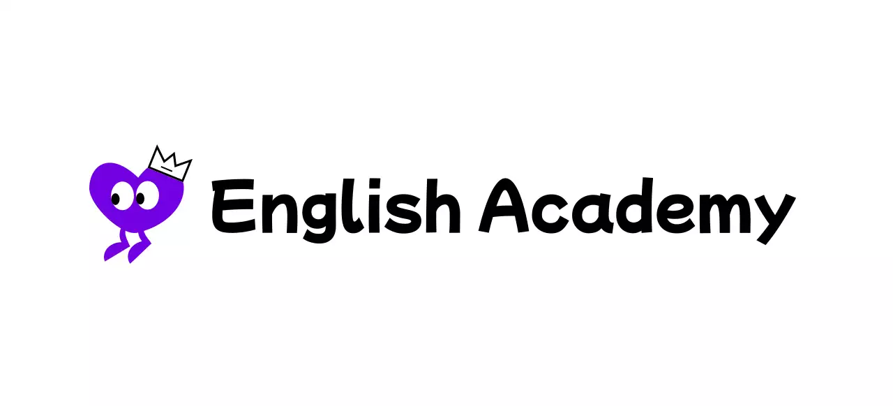 Cute concept English academy with purple heart characters