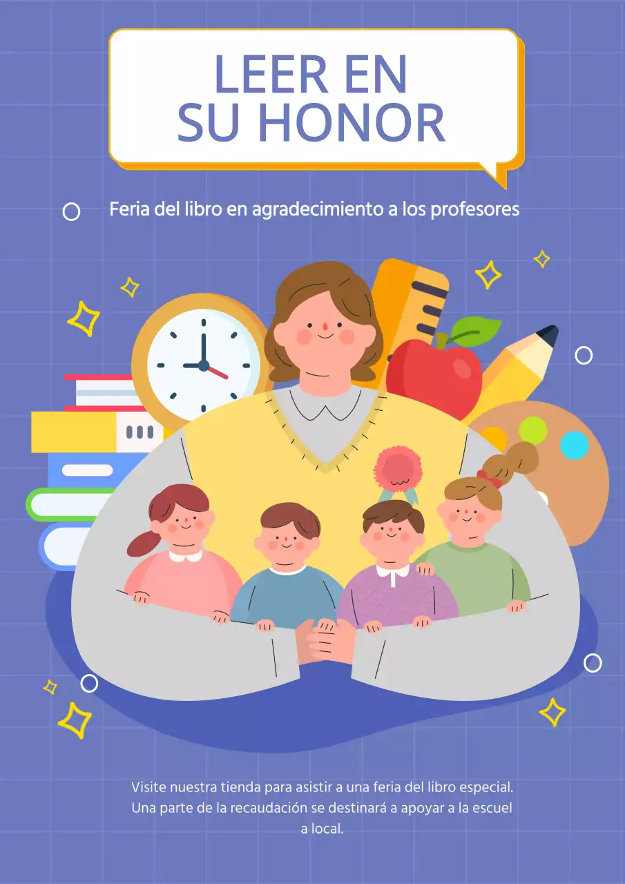 Lila y Blanco Encantador Anuncio de Lectura del Día del Profesor