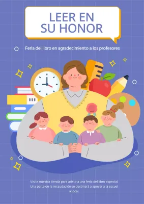 Lila y Blanco Encantador Anuncio de Lectura del Día del Profesor