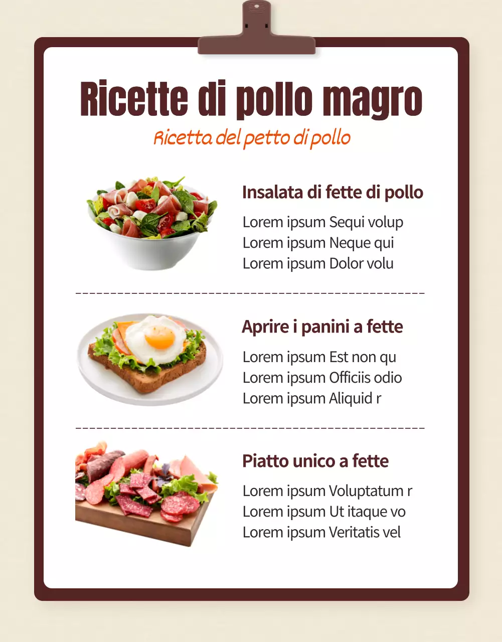 Promuovere una dieta semplice Petto di pollo in marrone e beige