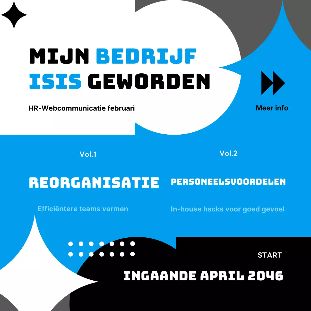 Aankondiging van een hippe reorganisatie in blauw