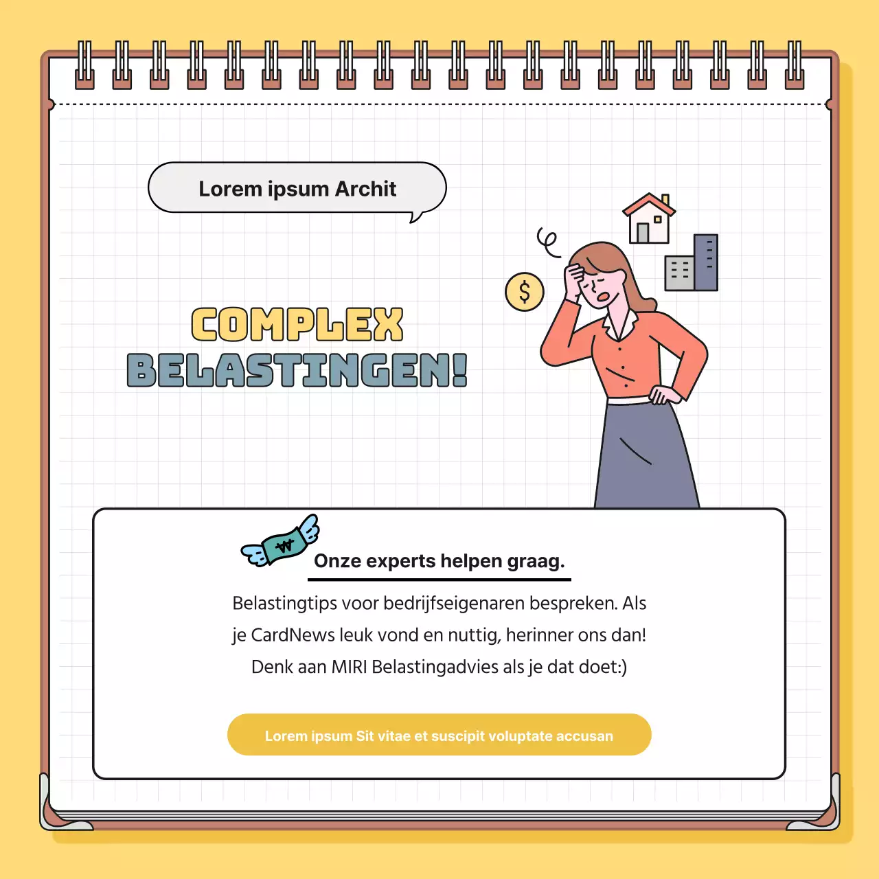 Minimalistische belastinginformatie in geel en blauw