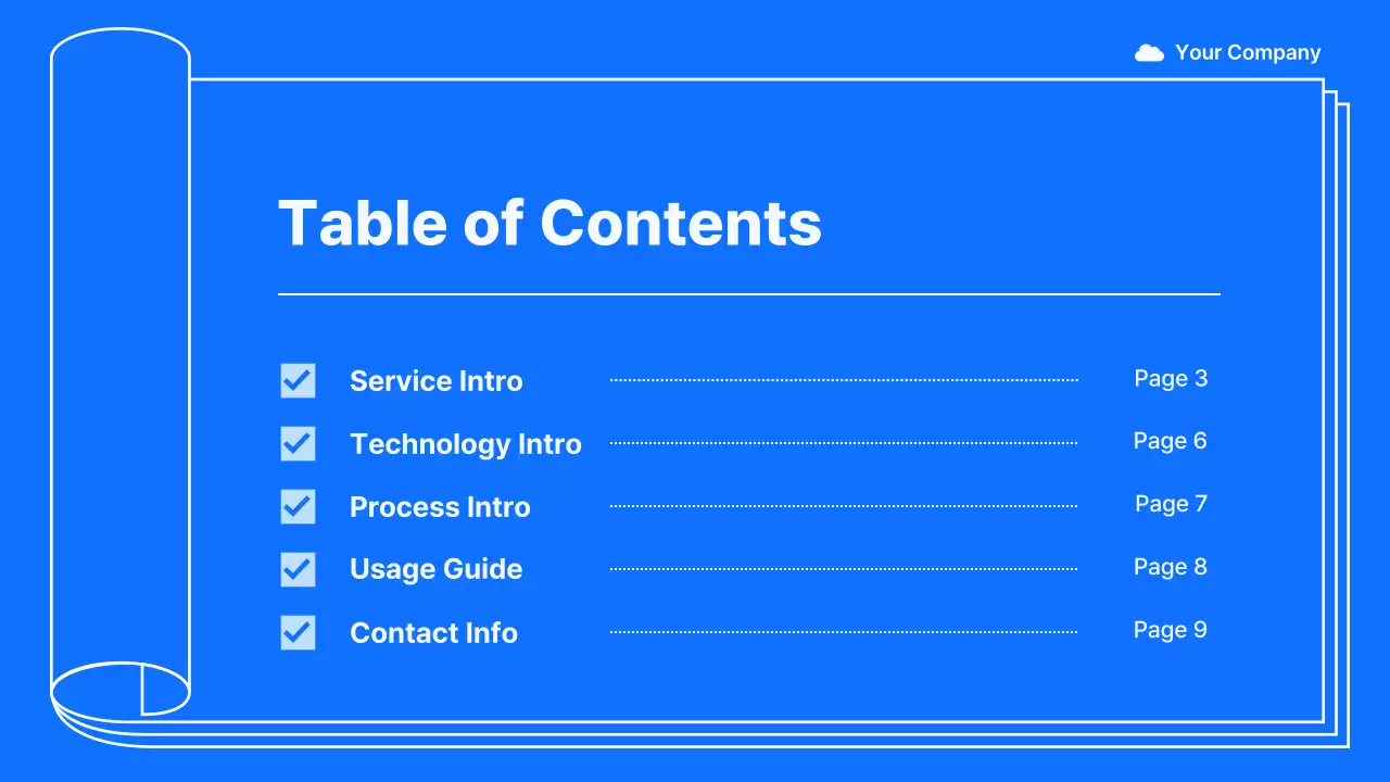 파랑과 흰색의 심플한 서비스 소개 제안서
