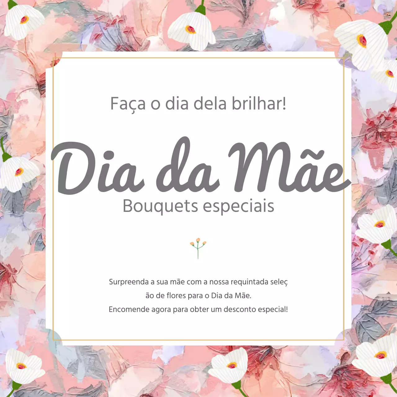 Publicidade de evento de flores rosa e branco elegante para o Dia da Mãe