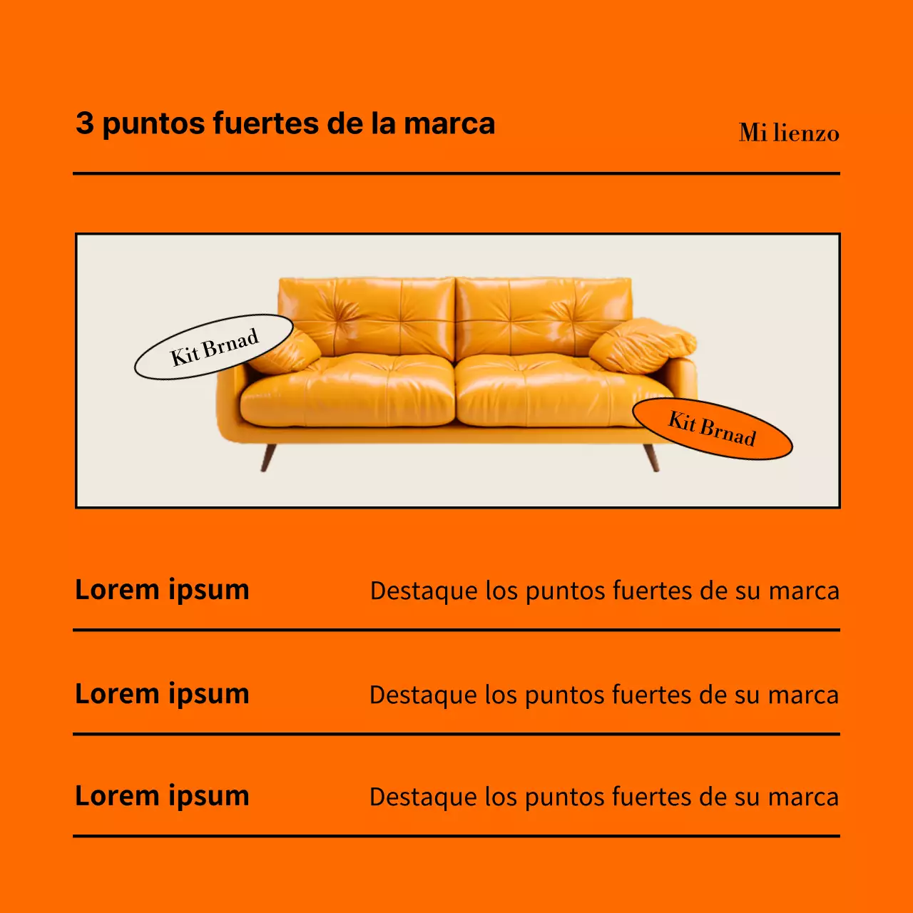 Anuncio minimalista de una tienda de muebles en naranja y negro