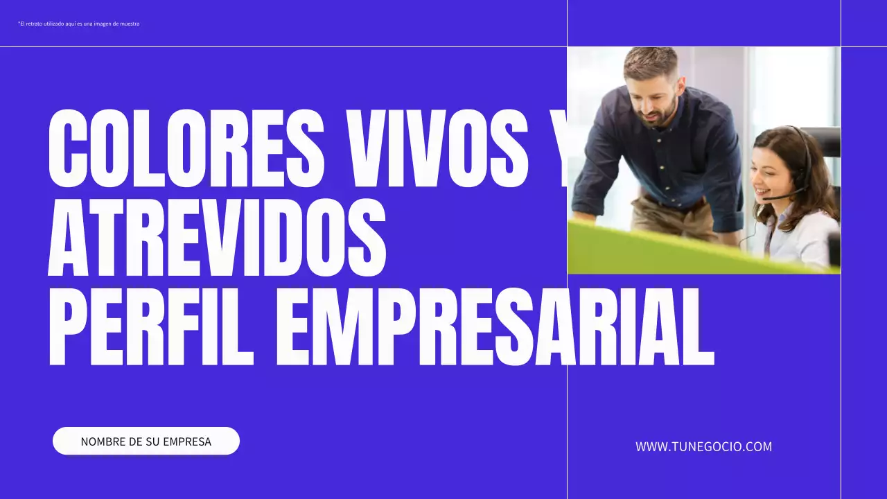 Material de perfil empresarial moderno en azul y neón