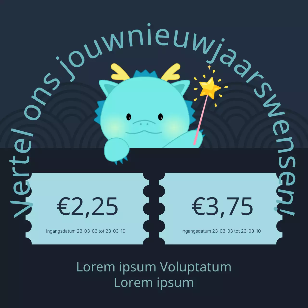 Een mooie blauw met gele Lunar New Year verkoopadvertentie