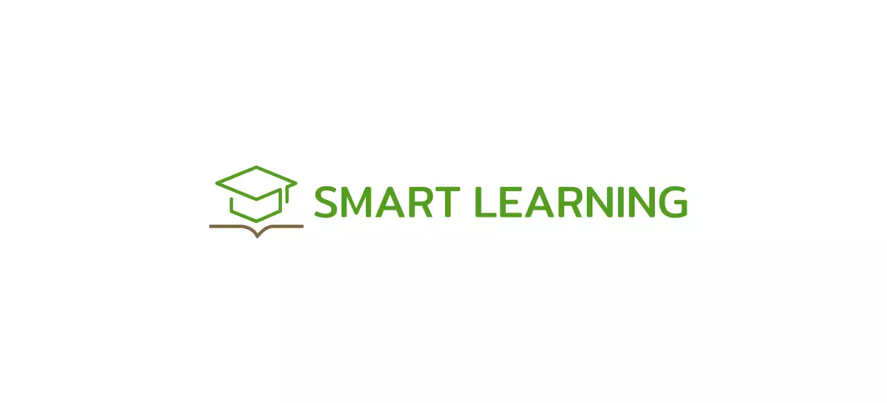 Smart Learning with a green bachelor's cap and book illustration logo