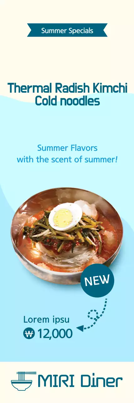 Introducing and promoting summer chilled noodles with a light blue background