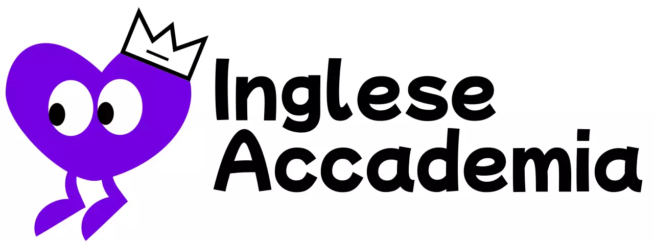 Accademia d'inglese con un simpatico concetto di personaggi dal cuore viola