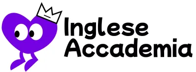 Accademia d'inglese con un simpatico concetto di personaggi dal cuore viola