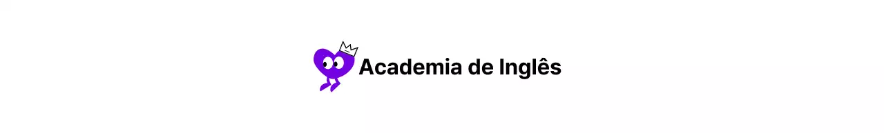 Academia de Inglês com um conceito giro que inclui personagens com corações roxos