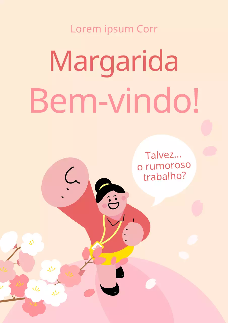 Um bonito post de boas-vindas ao trabalho em rosa e marfim