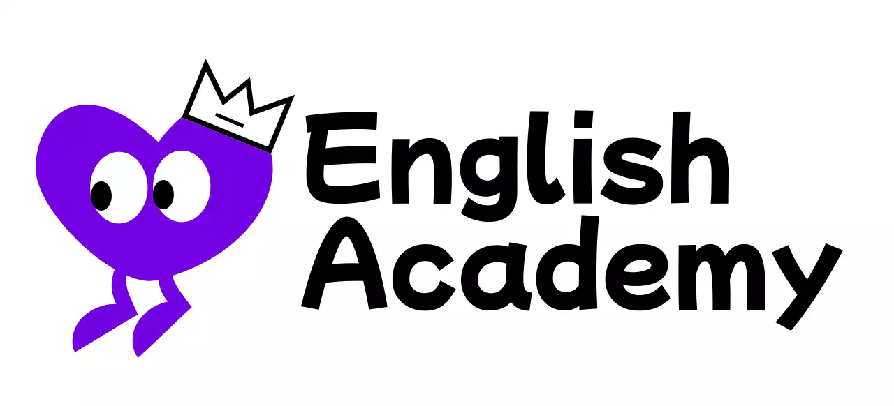 English Academy with a cute concept featuring a purple heart character