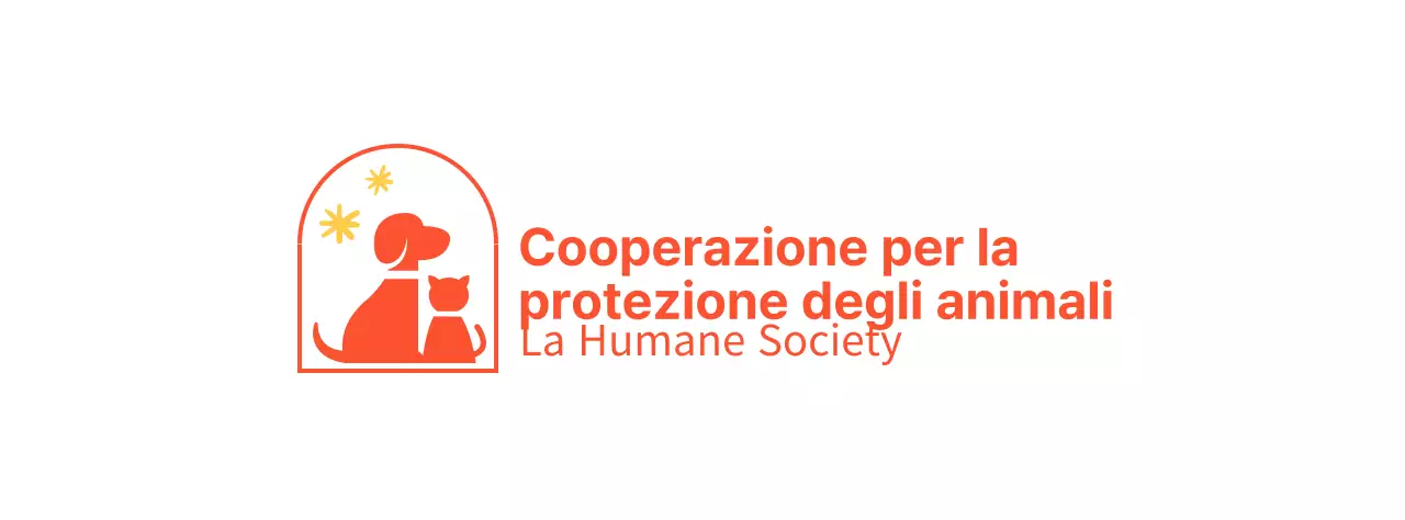 La Humane Society con un simpatico logo illustrato di un cane e un gatto in rosso