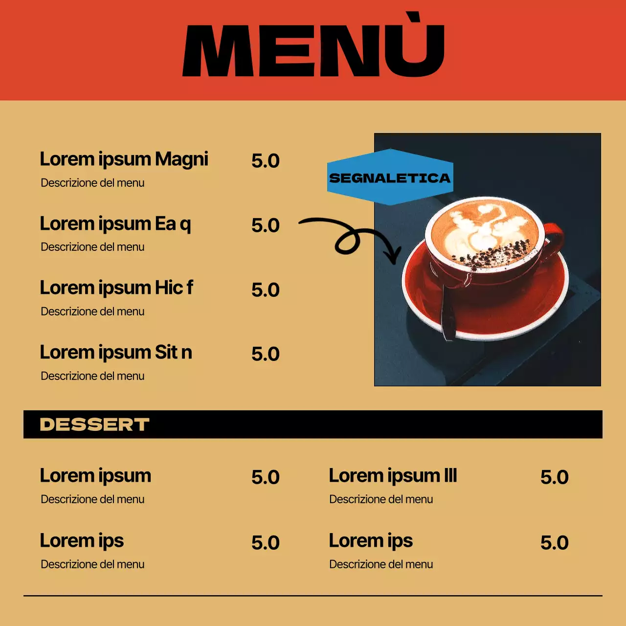 Promuovere un caffè di ispirazione vintage in giallo e rosso