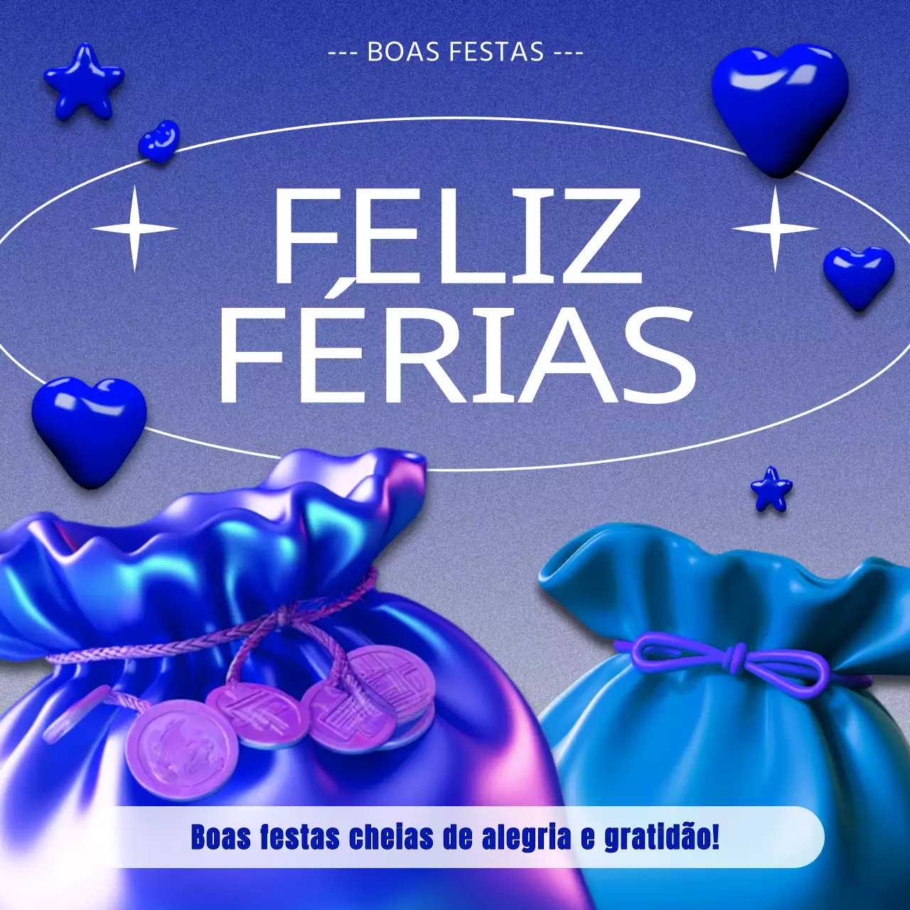 Um cartão de boas festas em azul e branco