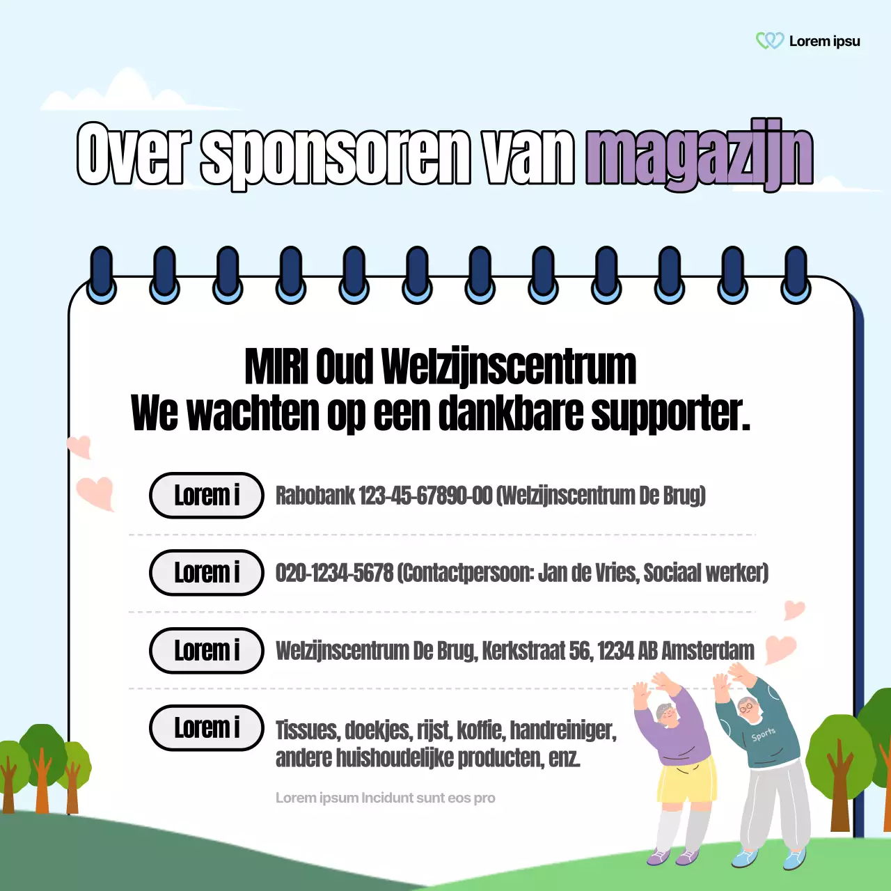 Een mooi bericht over het welzijnskantoor in groen en regenbogen