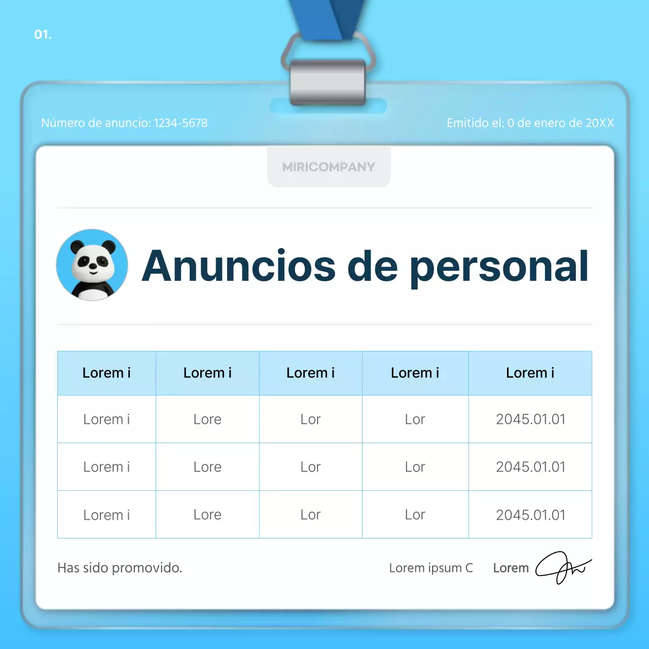 Moderno planificador de anuncios de empresa de un año en blanco y azul claro
