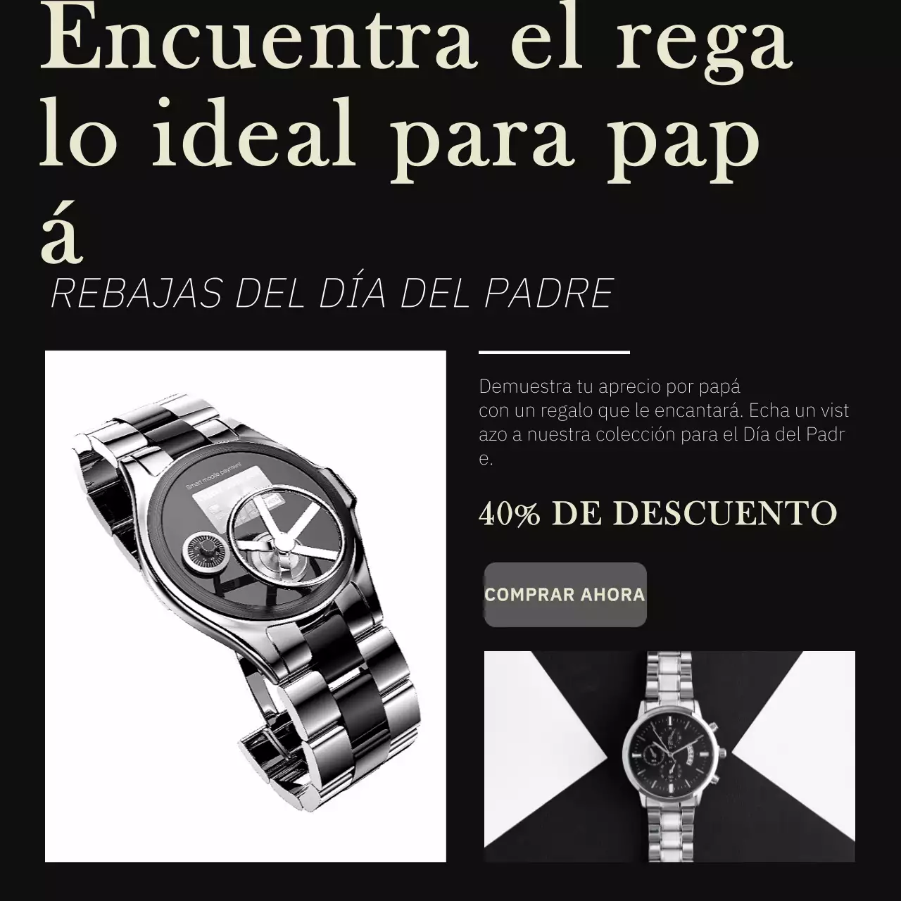 Anuncio de rebajas en blanco y negro para el Día del Padre