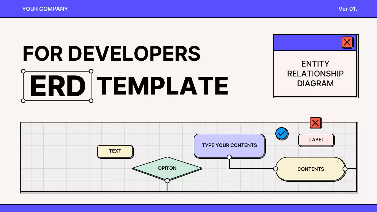 파랑과 보라색의 강조된 개발자 ERD 다이어그램 기획서