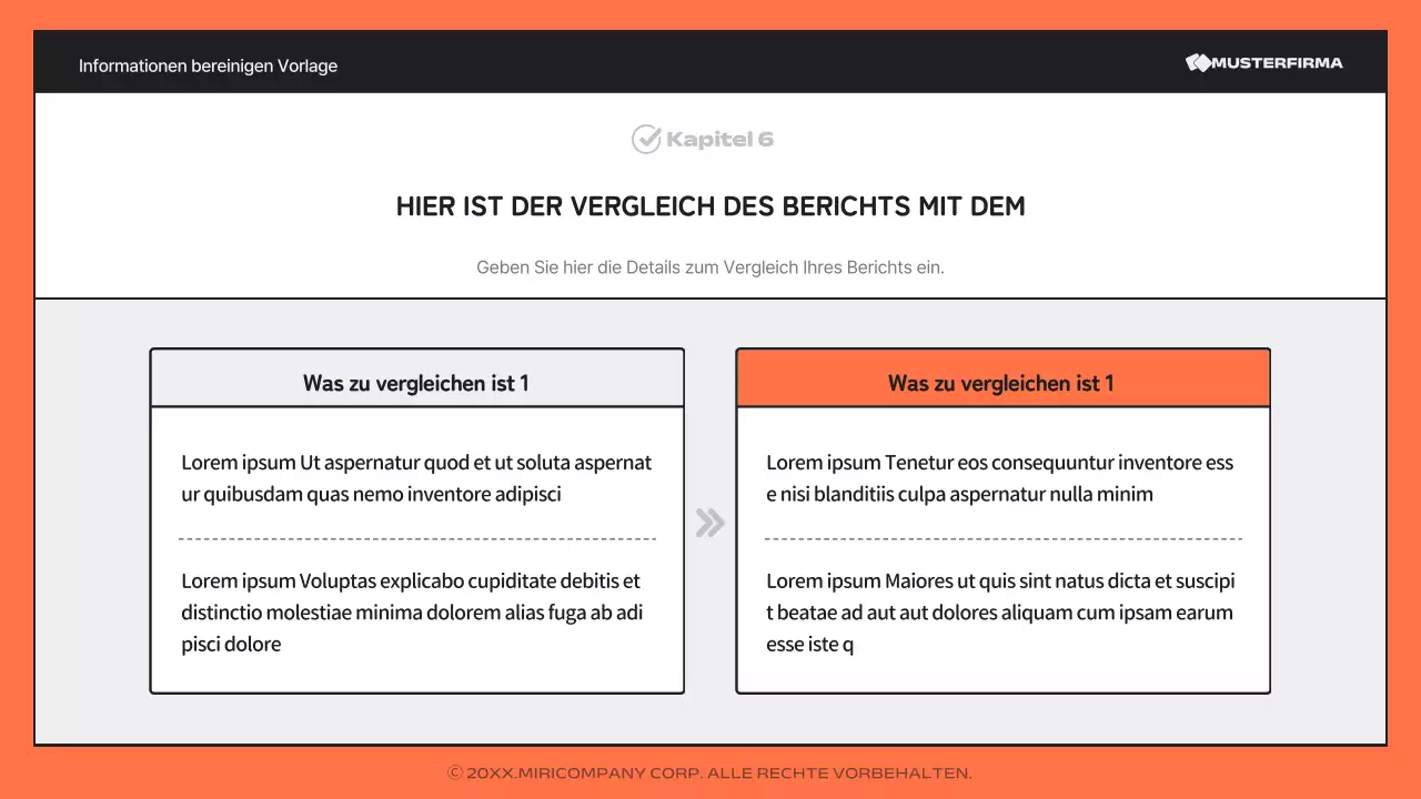 Ein einfacher, orange-schwarzer Bericht mit vielen Informationen