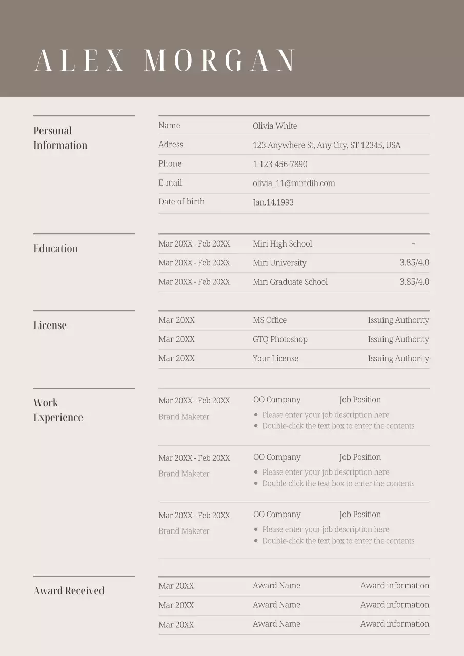 Beige Minimal Resume Document