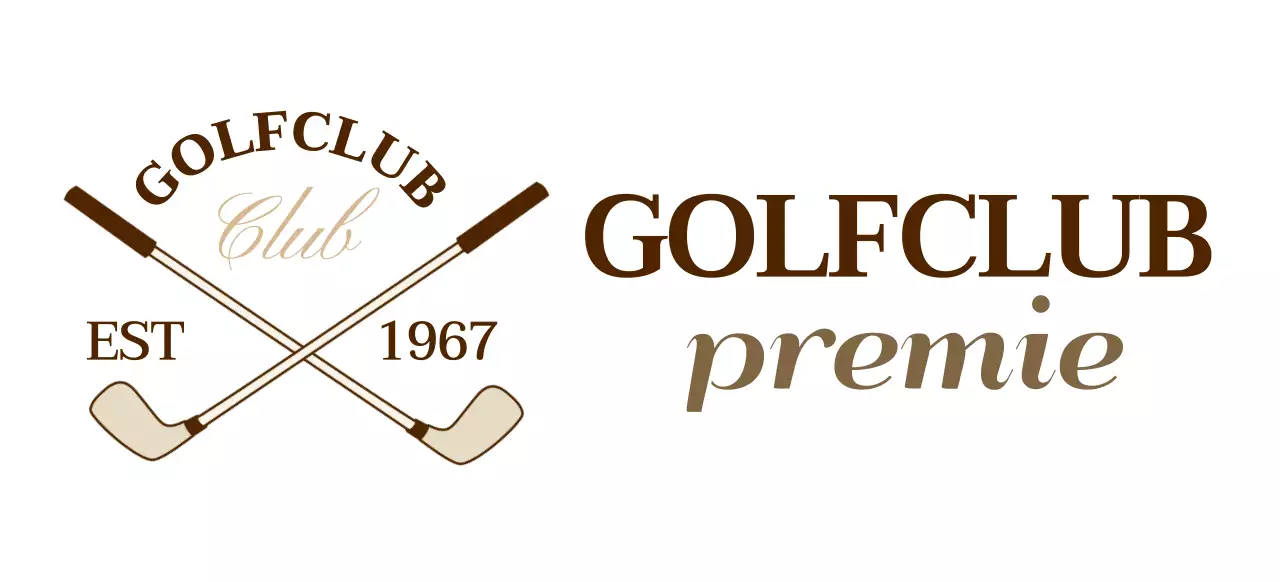Golfclubs met bruin gekleurd golfclublogo voor een eersteklas gevoel