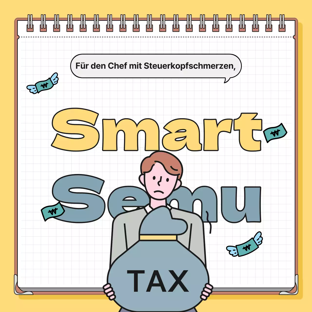 Minimalistische Steuerinformationen in Gelb und Blau