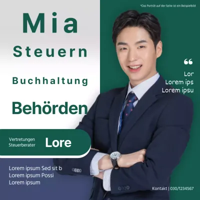 Eine einfache Werbeaktion in Grün und Marineblau für eine Steuerberatungsgesellschaft