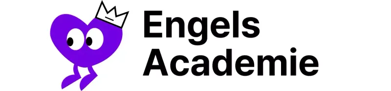 Een schattig concept Engelse academie met een paars hart karakter