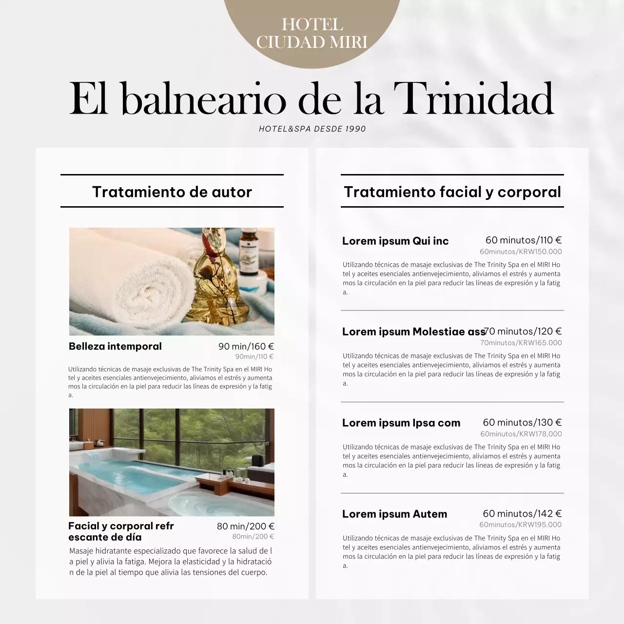 Promover precios de spa de lujo en gris y blanco