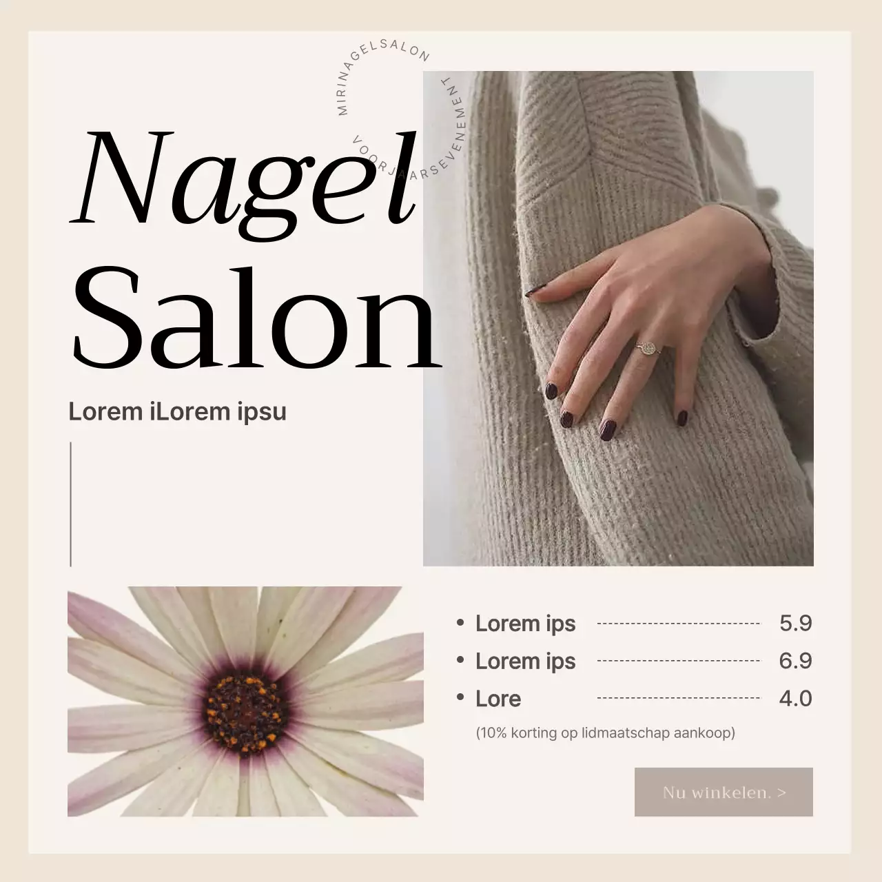 Promoot je beige en eenvoudige nagelsalon op sociale media