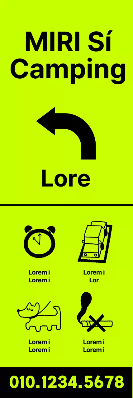 Lugares de acampada en texto negro sobre fondo fluorescente