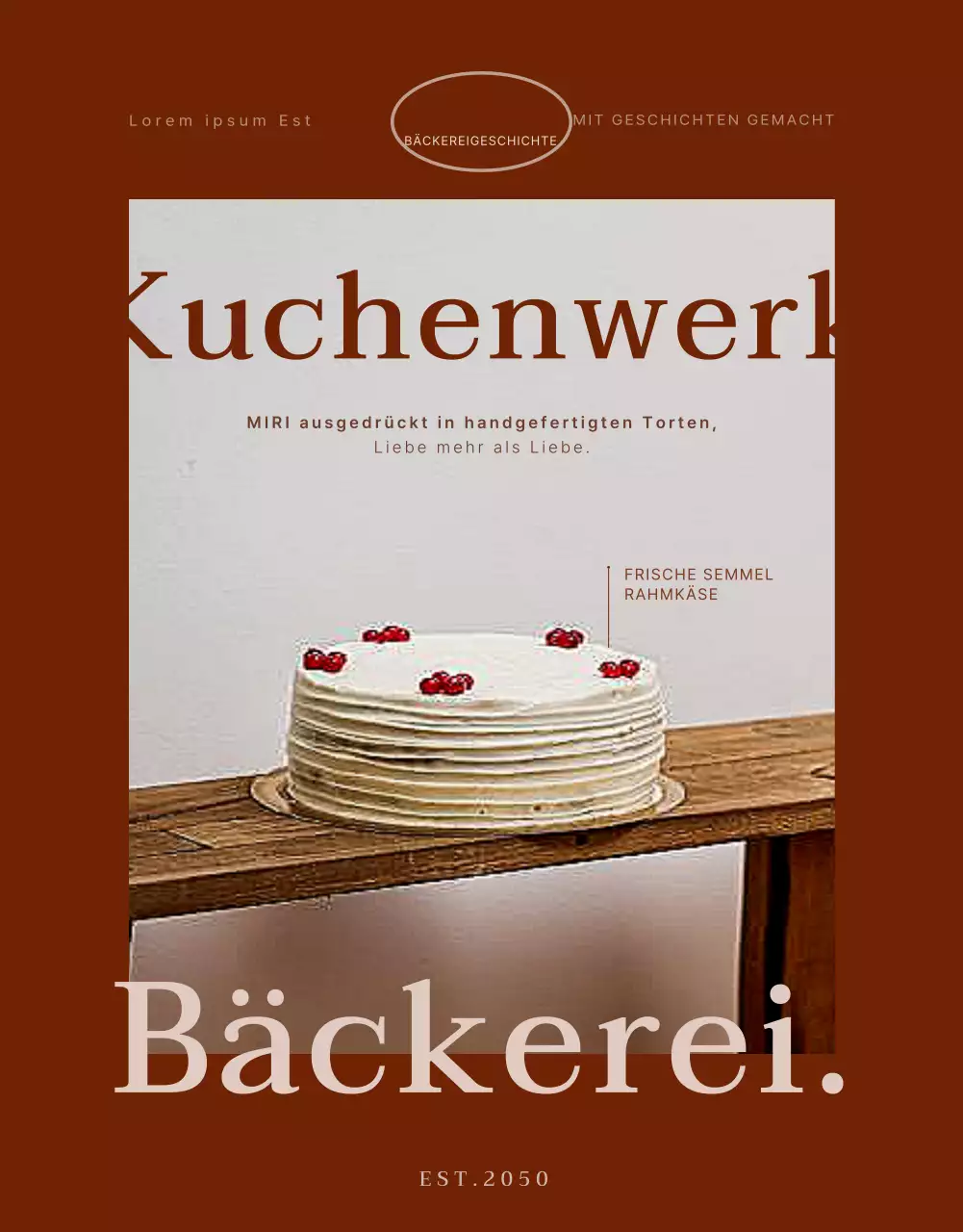 Werbung für eine süße Bäckerei in Rot und Rosa