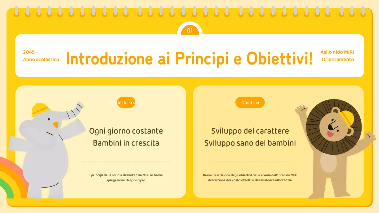 Presentazione dell'orientamento prescolare giallo e arancione