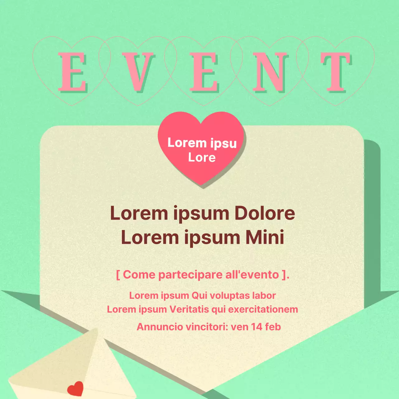 Promuovere un evento di San Valentino moderno e retrò in rosa e menta