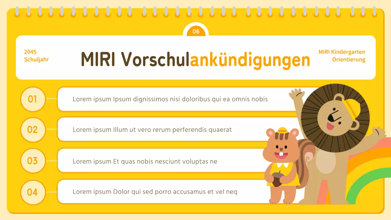 Gelbe und orangefarbene Präsentation zur Orientierung in der Vorschule