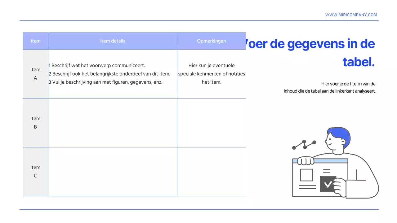 Een eenvoudig blauw-wit sjabloonrapport voor informatieorganisatie
