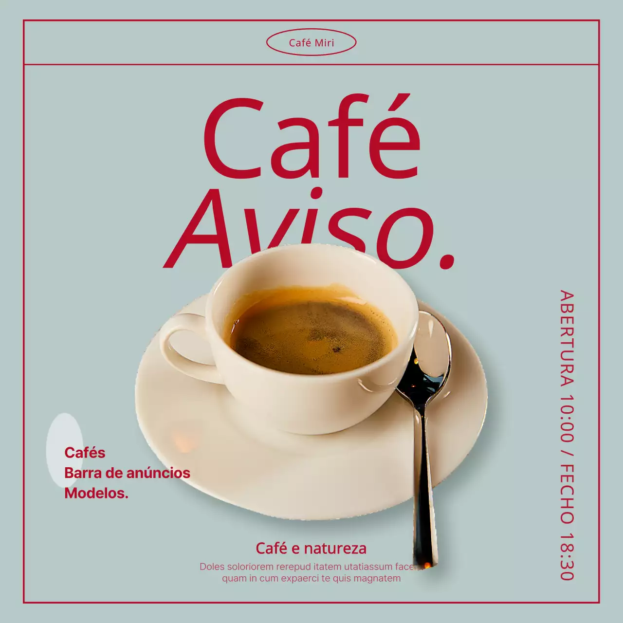 Anúncio de café vintage em menta e vermelho