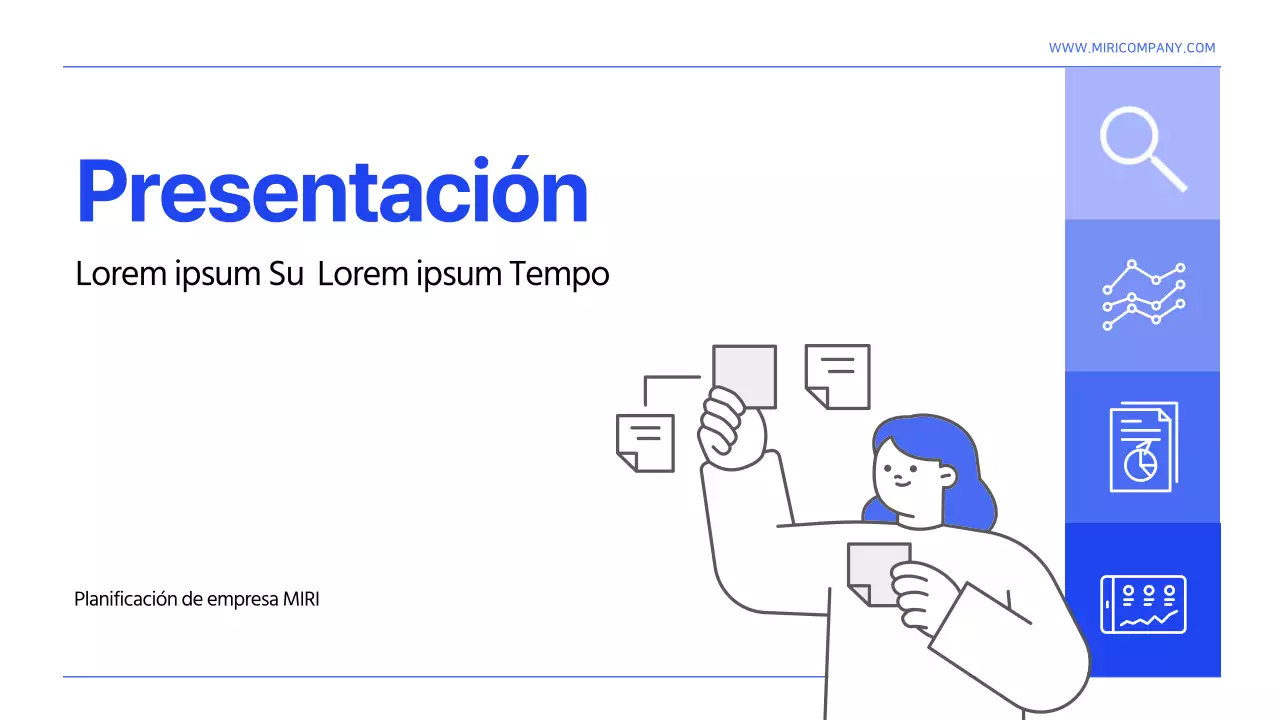 Un sencillo modelo de informe de organización de la información en azul y blanco